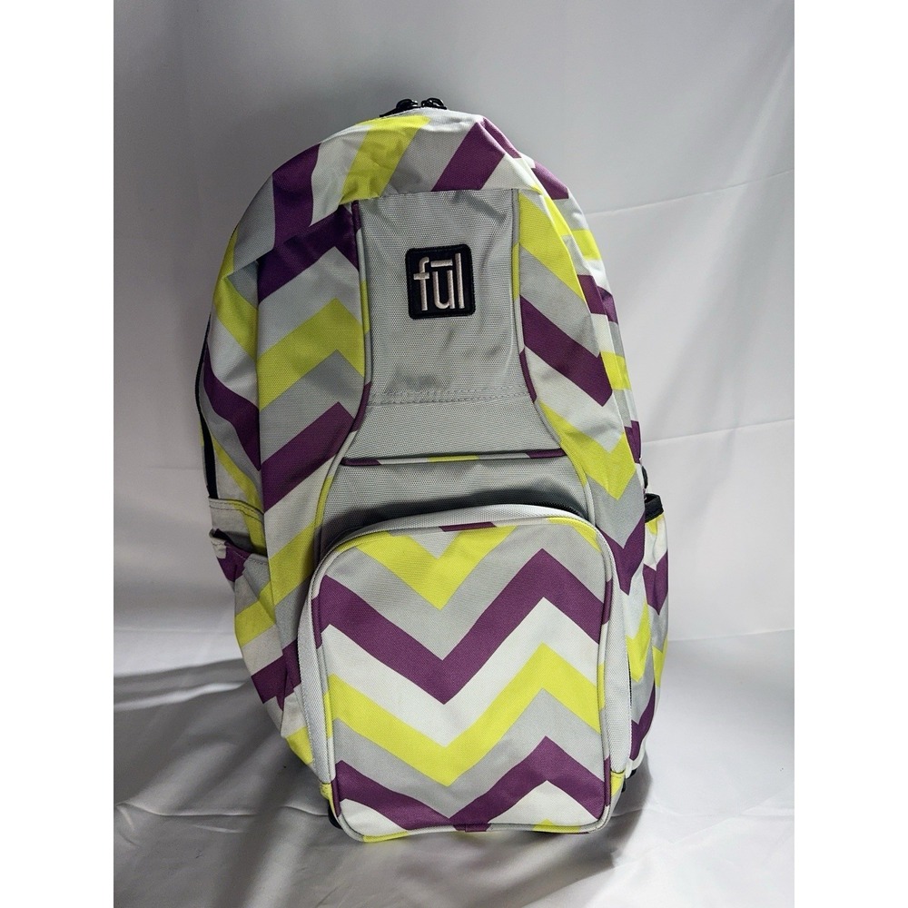Ful Padded Travel Backpack Lightweight 18 Inch Gray Purple Yellow NWT